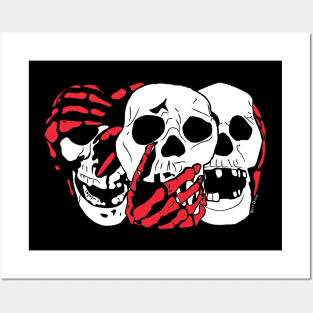 3 Skulls (w/red) Posters and Art